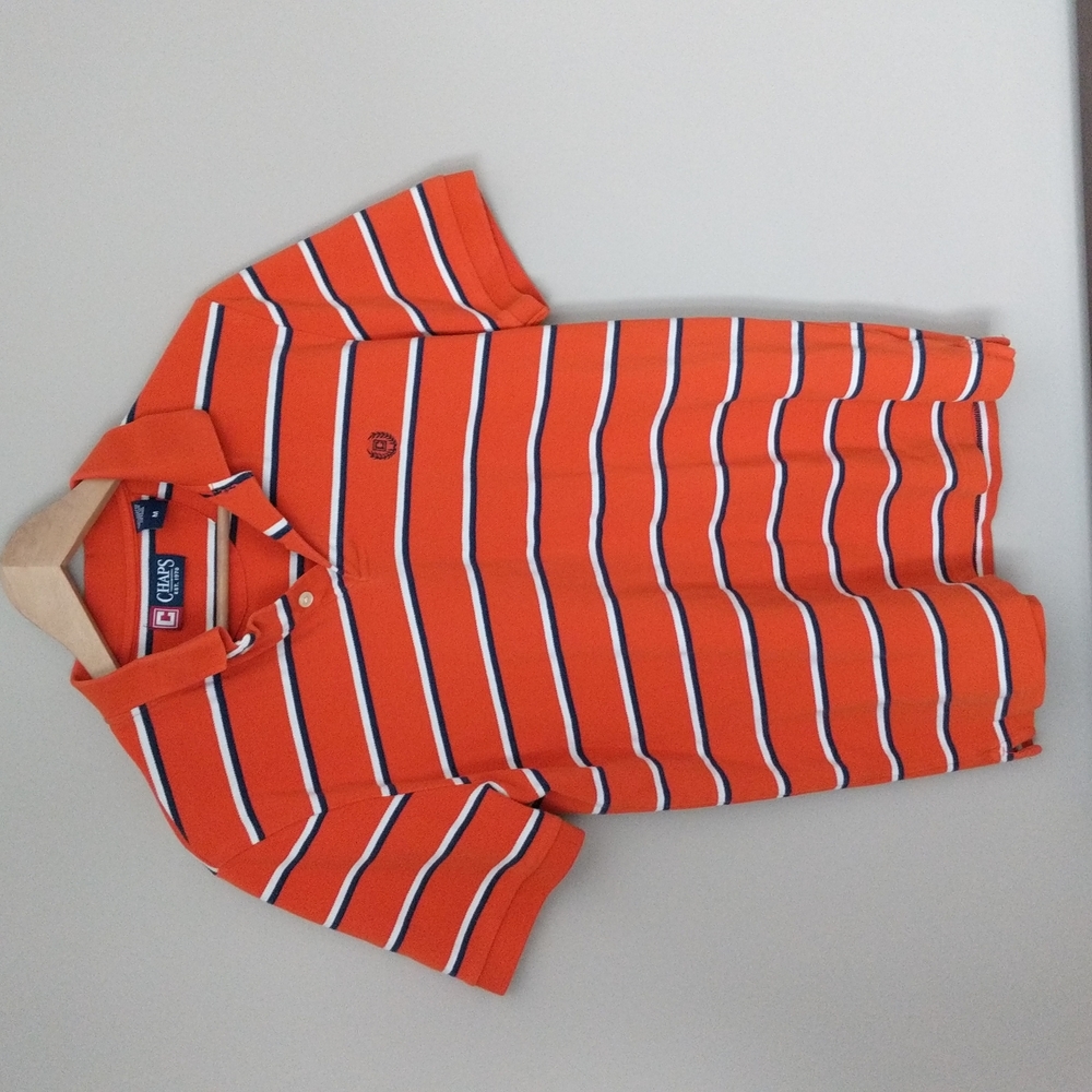 Chaps Orange Blue White Stripe Polo Short Sleeve Shirt Size M